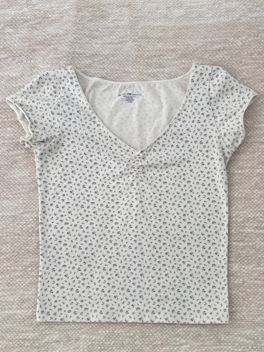 Brandy Melville Cream Top with Blue Floral Print